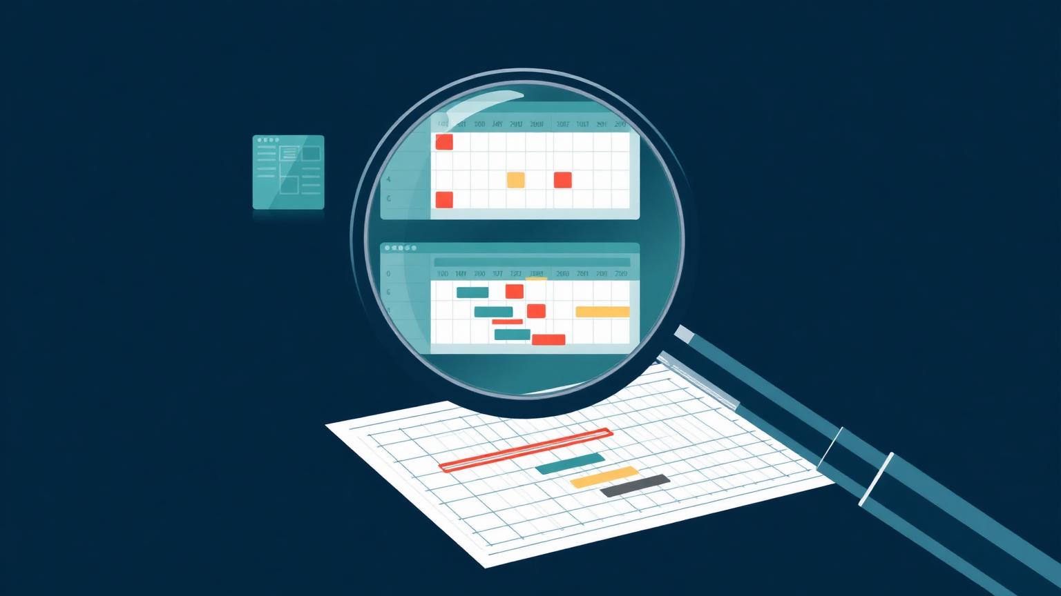 Forensic delay analysis with magnifier over Gantt schedule windows