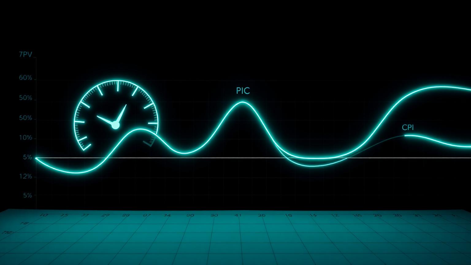 Earned value management S-curves and KPI gauges