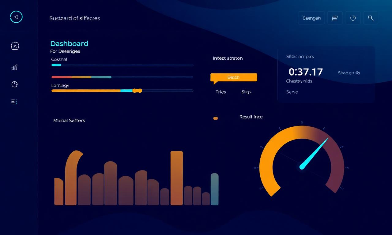 Abstract dashboard interface with sliders, inputs and result gauges