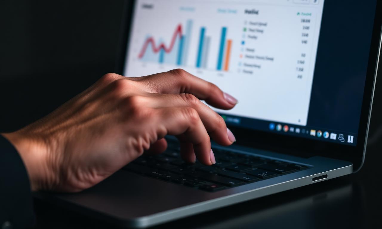 Close-up of hand using laptop with project KPI calculator interface