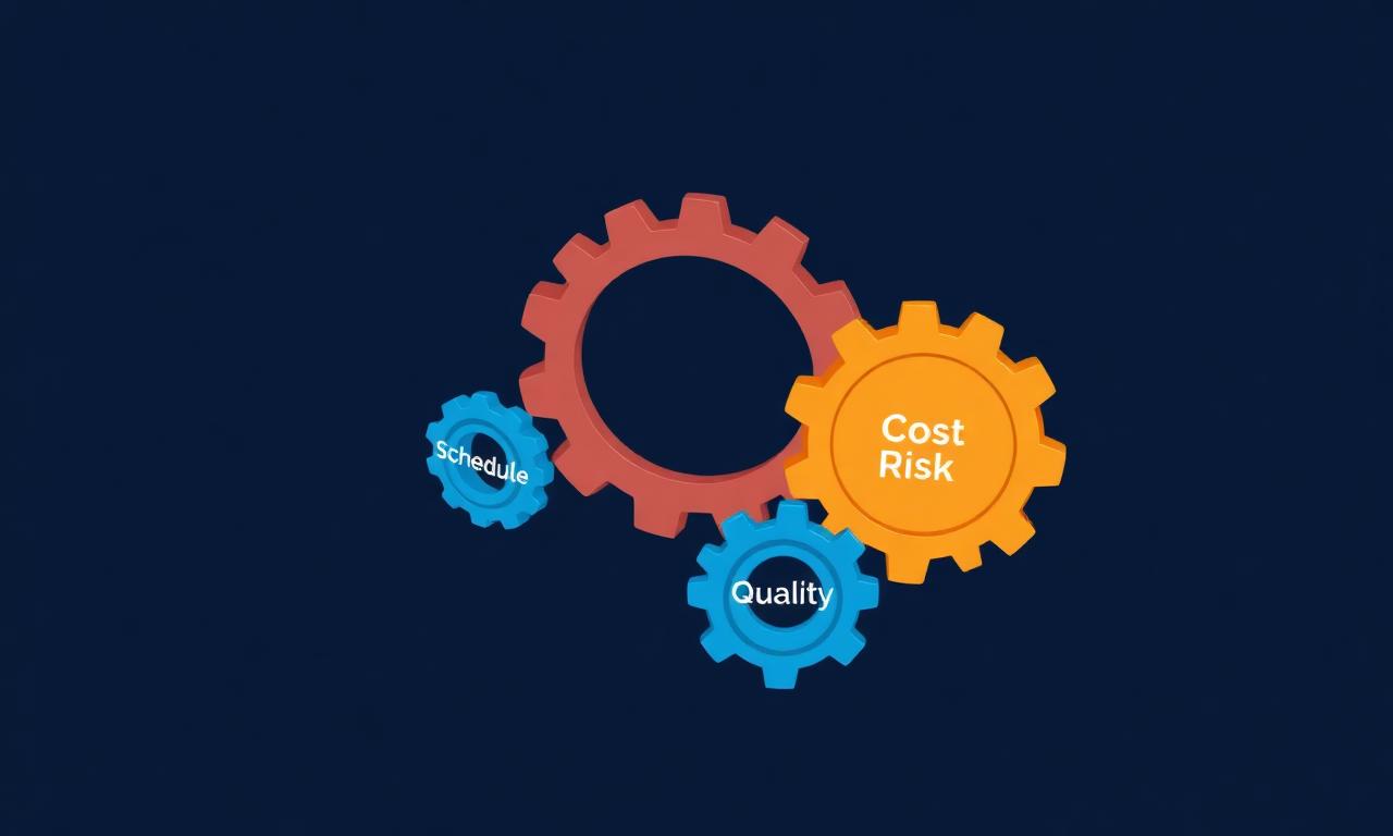 Interlocking gears representing scope, schedule, cost, risk and quality