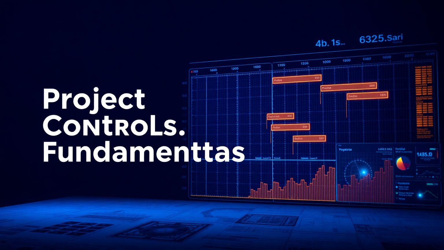 Dark navy project controls dashboard with Gantt charts and KPIs