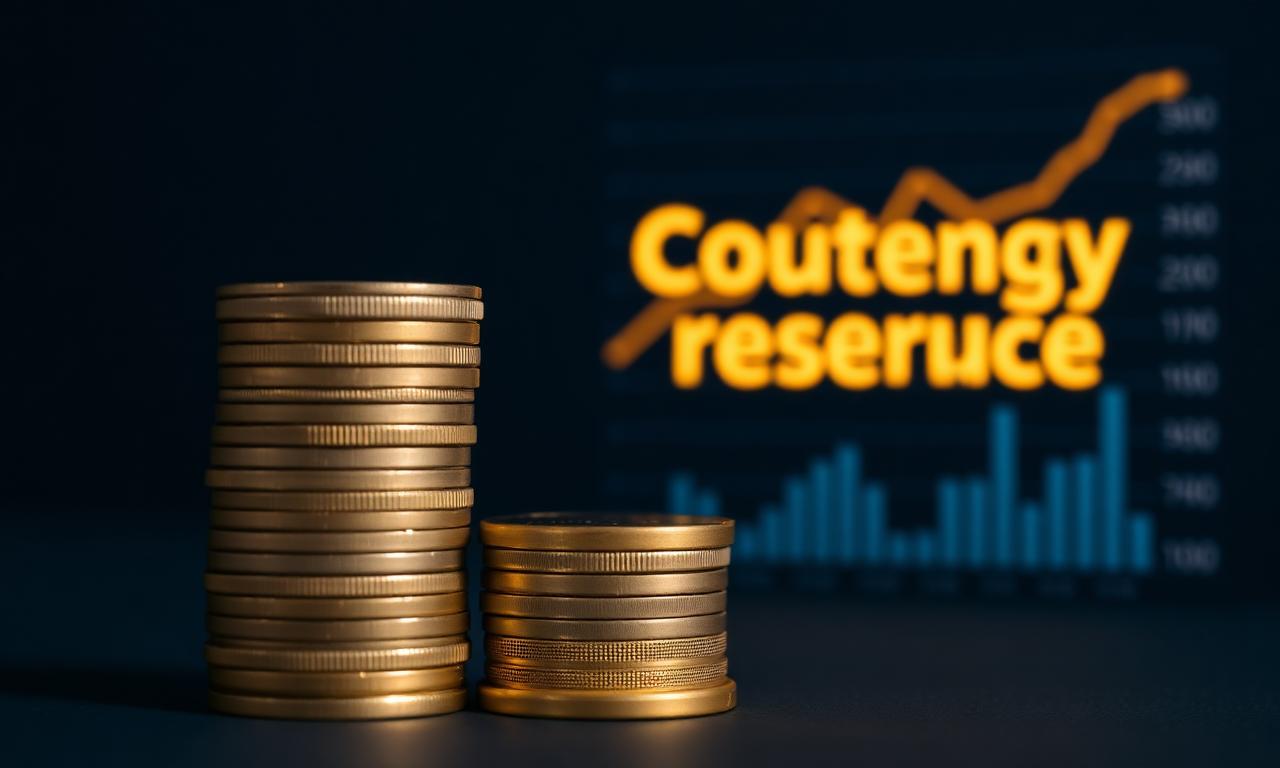 Stacks of coins next to glowing contingency reserve chart